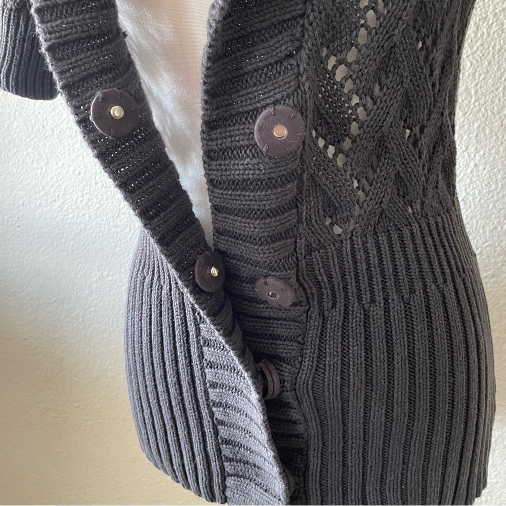 Eddie Bauer Shawl Collar Knit Cardigan Sweater Women’s M Gray Short Sleeve Y2K - Picture 5 of 16